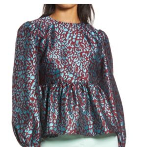 Halogen Burgundy and Teal Animal Print Blouse